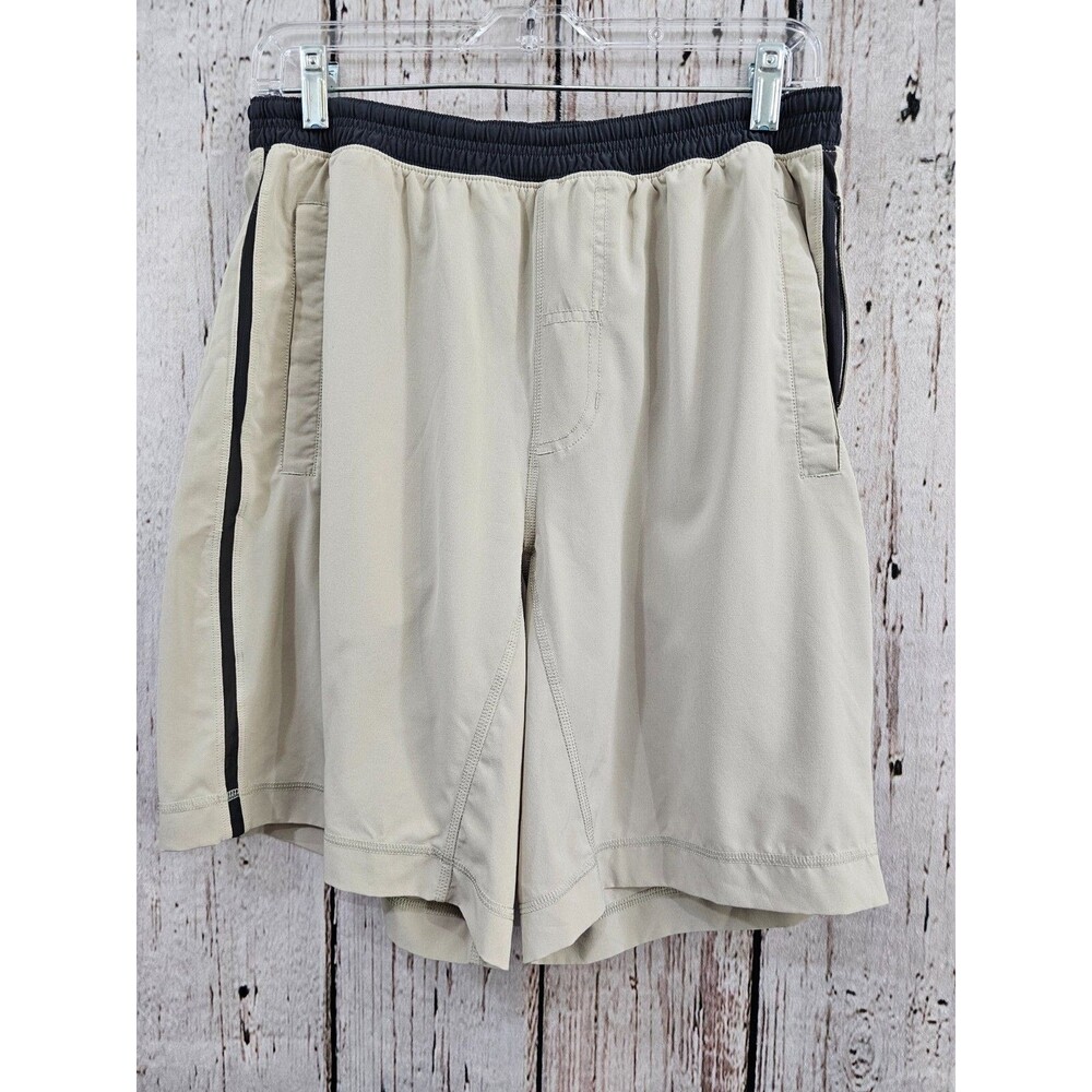 Lululemon M 9" Running Shorts Athletic Stretch Waist Gym Jogger Black Tan EUC‎